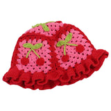 Maxbell Hollow Cherry Bucket Hat Knitted Summer Fruit Women Crochet Spring Costume