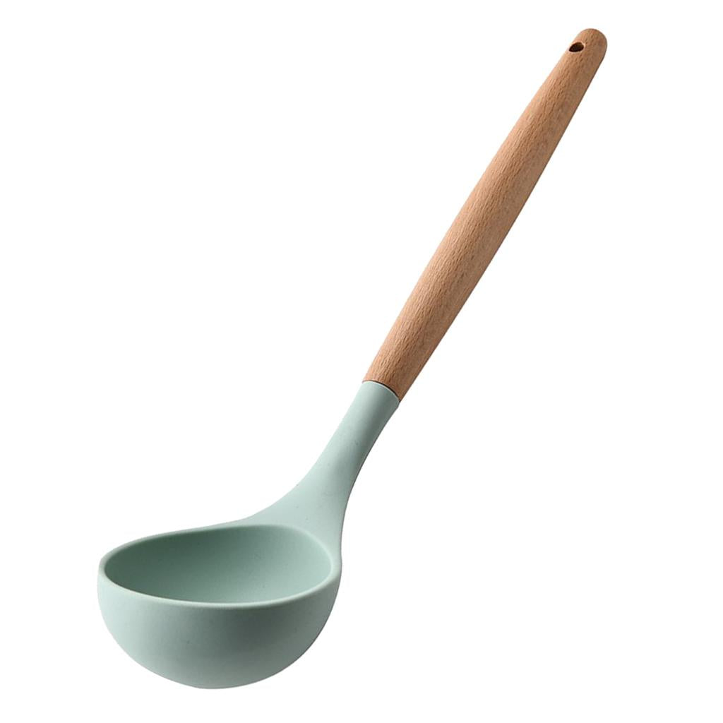 Maxbell Silicone Non Stick Kitchen Cooking Utensil Set Wooden Handle Soup Spoon