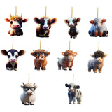 Maxbell 10 Pieces Cow Xmas Car Hanging Pendant Ornament Acrylic Material Collectible