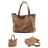 Max Women's Waxed Canvas Waterproof Shoulder Bag Large Capacity Tote Bag Khaki