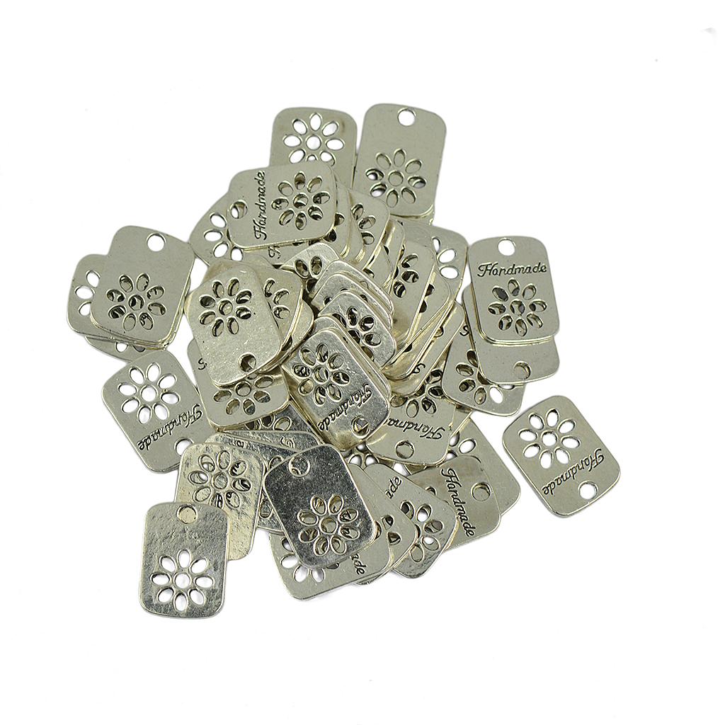Maxbell 50pcs Handmade Hollow Daisy Flower Rectangle Label DIY Charms Pendant