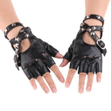 Maxbell Leather Fingerless Gloves with Belt up Closure for Driving Outdoor Sports Black