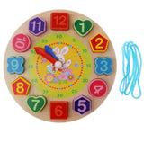 Maxbell Wooden Digital Clock Toy Lacing String Beads Kids Learn Time Numbers Rabbit