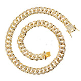 Maxbell Cuban Chain Hip Hop Jewelry with Rhinestone for Mens Women Daily Wear Golden 18inches