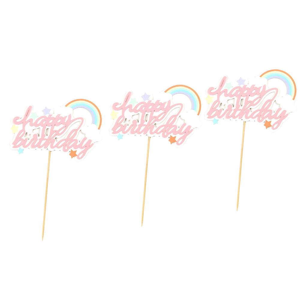 Maxbell 3x Glitter Cake Toppers Cupcake Pick DIY Cake Decor Party Favor Pink 2