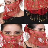 Maxbell Women's Belly Dance Tribal Face Veil Red