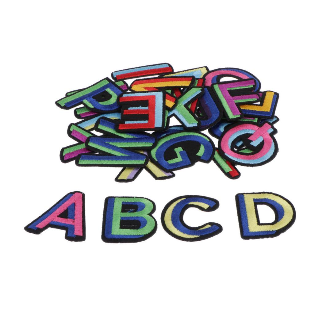 Max 26pcs Sewing Embroidery Patch Iron On Alphabet Motif Applique Colorful