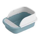 Maxbell Cat Litter Box Semi Enclosed Splashproof Heighten Kitty Litter Pan Bedpan S Blue