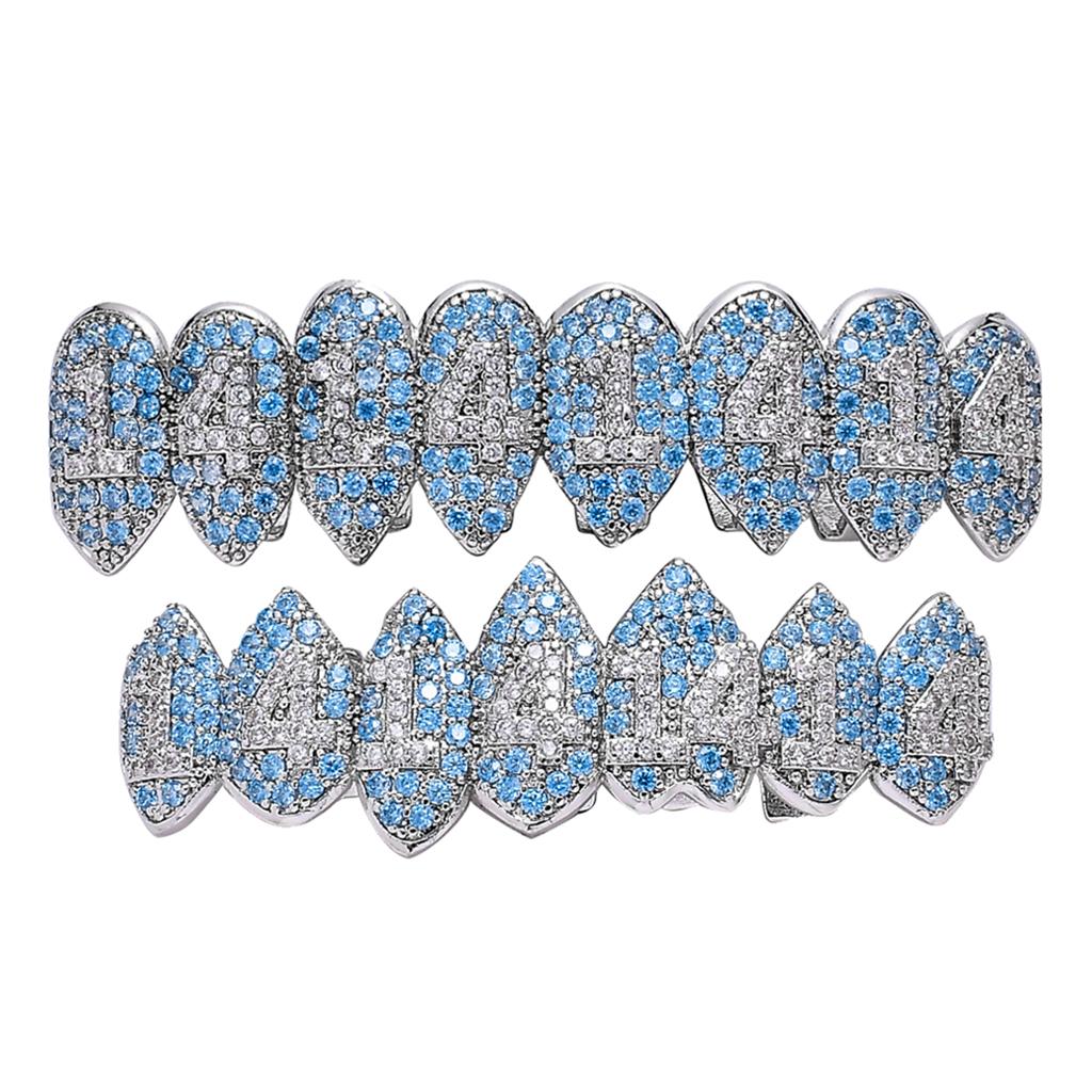 Max 18K Hip Hop Teeth Top and Bottom Grill Set White Gold Set