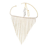 Maxbell Sparkly Rhinestone Women Face Covers Chain Long Tassel Veils for Nightclub Aureate