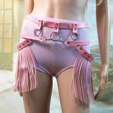 Maxbell Women Punk Garter Waist Belts with Fringe Tassel Skirt Belt Halloween Pink