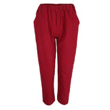 Maxbell Women Loose Solid Cotton Linen High Waist Harem Pants with Pockets S Red