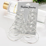 Max 6 Pairs Women Alloy Metal Dangle Large Hoop Circle Ear Studs Earrings Silver