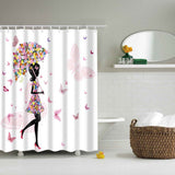 Maxbell Bathroom Shower Sheer Waterproof Polyester Curtain Panel w/12 Hook Flower Girl