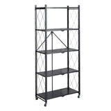 Maxbell Foldable Bookshelf Corner Shelf Organization Cart Free Standing for Bathroom Five Tier  Black