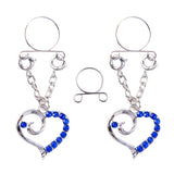 Maxbell 1 Pair Rhinestone Love Heart Nipple Ring Non Piercing Body Jewelry Blue