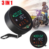 Max LED 3-in-1 Motorcycle Time Temperature and Voltage Display Table Gauge Black
