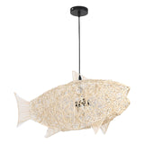 Maxbell Fish Shaped Lantern Woven Rattan Pendant Light for Restaurant Kitchen Island StyleB