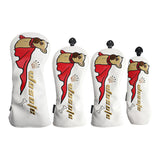 Maxbell 4Pcs PU Golf Club Head Covers Wood Headcover with Interchangeable Tag Guard Dog White