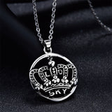 Maxbell Men Jewelry Party Punk Steel Color Crown Pendant Round Dangle Chain Necklace