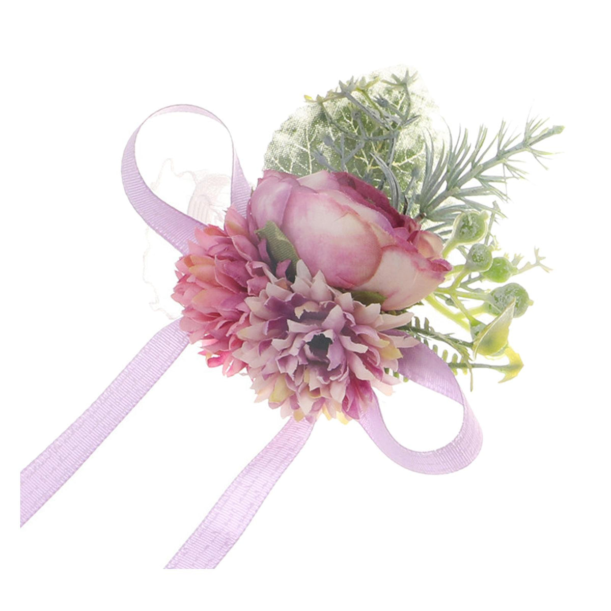 Maxbell Wrist Corsage Bracelet Silk Rose Hand Artificial Flowers for Ceremony Prom Purple