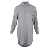 Maxbell Solid Long Sleeves Button Down Chiffon Shirt Dress Blouse M Gray