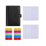Maxbell PU Leather Notebook Binder Budget Binder with Label Stickers for Cash Bills Black