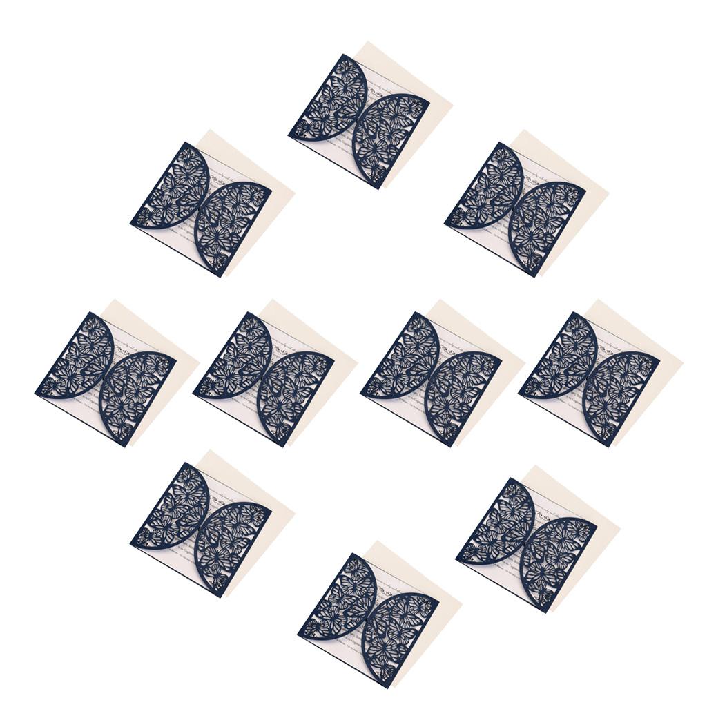 Max 10x Hollow Laser Cute Butterfly Invitation Cards, Envelop, Blank Sheet blue