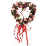 Maxbell Heart Shape Artificial Silk Rose Flower Wreath Home Wedding Decor Wine Red