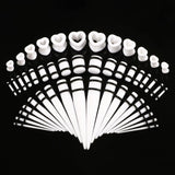 Maxbell 48pcs Acrylic Ear Stretchers Expander Ear Tapers Heart Tunnels Plugs White