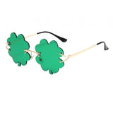 Maxbell Classic Sunglasses Photo Props Rimless Funny Accessories for Party Camping Four Leaf  Dark Green