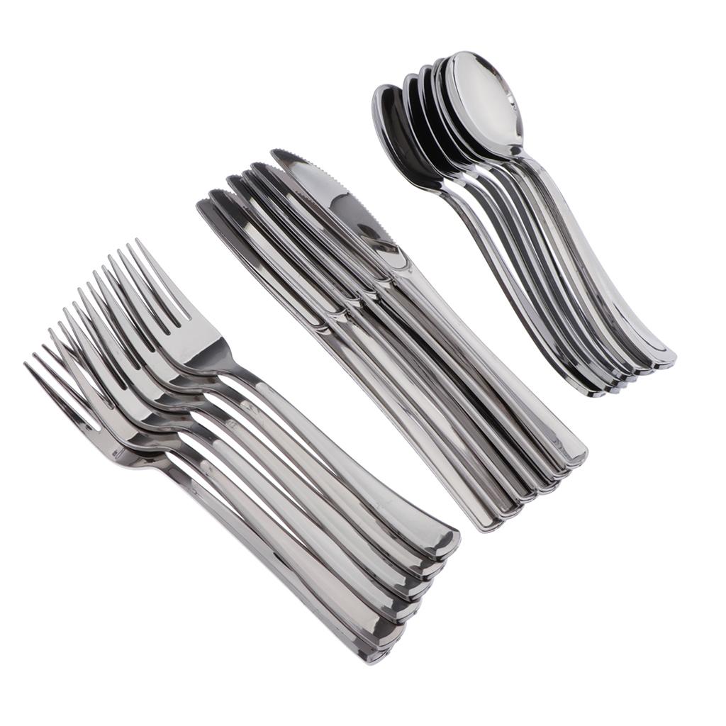 Maxbell 18pcs/lot Large Disposable Plastic Cutlery Set Forks Knives Spoons Silver