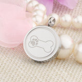 Maxbell Stainless Steel Bone Paw Print Round Cremation Keepsake Urn Pendant Silver