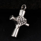 Maxbell Stainless Steel Crystal Love Heart Cross Urn Pendant Ashes Keepsake White