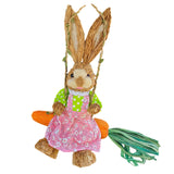 Maxbell Easter Bunny Figurine Cartoon Straw Rabbit Statue for Porch Tabletop Bedroom Female