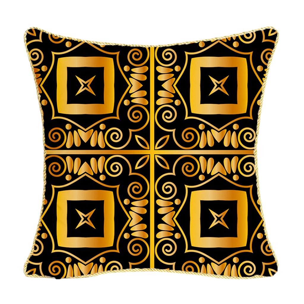 Max Gold Trimmed Square Flannel Throw Piwllow Cover 18"x18" with Zipper Style 2