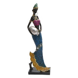 Maxbell Exotic African Figurine Sculpture Craft Tribal Lady Statue for Wine Cabinet Blue Dress
