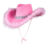 Maxbell Stylish Pink Cowboy Hat Chic Wide Brim Cowgirl Hat for Girls Party Holidays