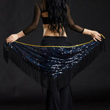 Max Belly Dance Hip Scarf Shining Triangle Tassel Hip Scarves Skirt Balck