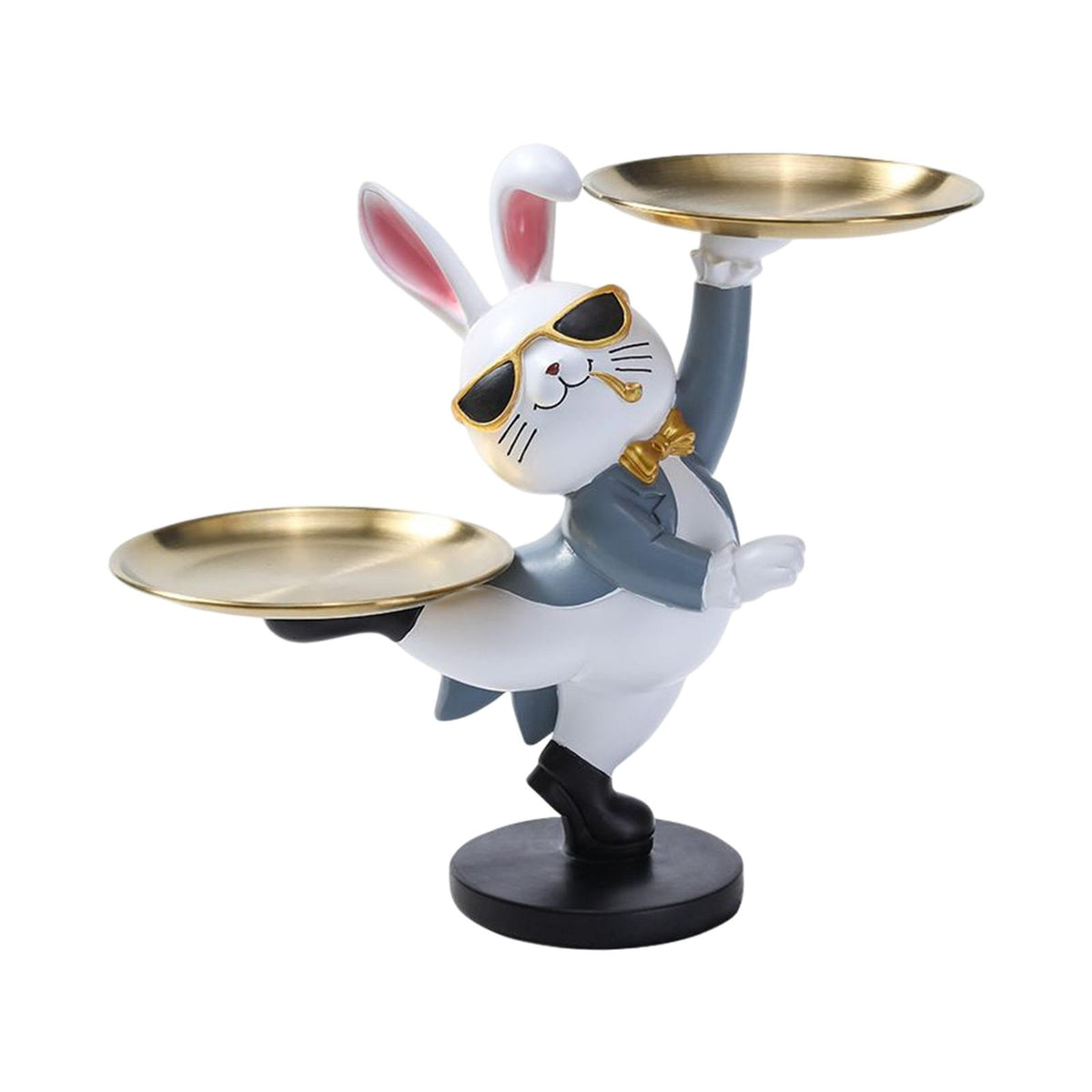 Maxbell Rabbit Statue with Storage Tray Bunny Figurine Animal Sculpture Key Holder Gray