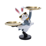 Maxbell Rabbit Statue with Storage Tray Bunny Figurine Animal Sculpture Key Holder Gray