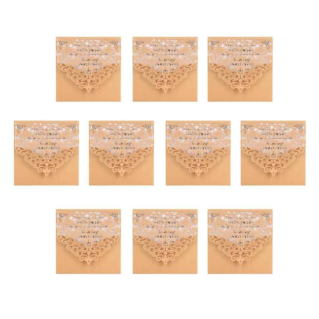 Max 10 Sets Luxury Hollow Floral Wedding Invitation Cards with Envelope Beige