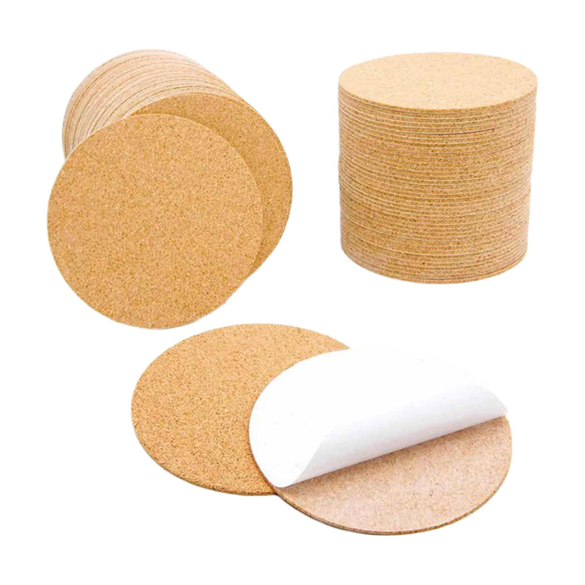 Maxbell 50Pcs Cork Board Tiles Pin Board for Wall with Sticky Backing DIY Coasters Round