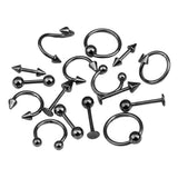 Maxbell 16/Pack Stainless Steel Ear Studs Labret Lip Rings Nose Tongue  Gun-Black