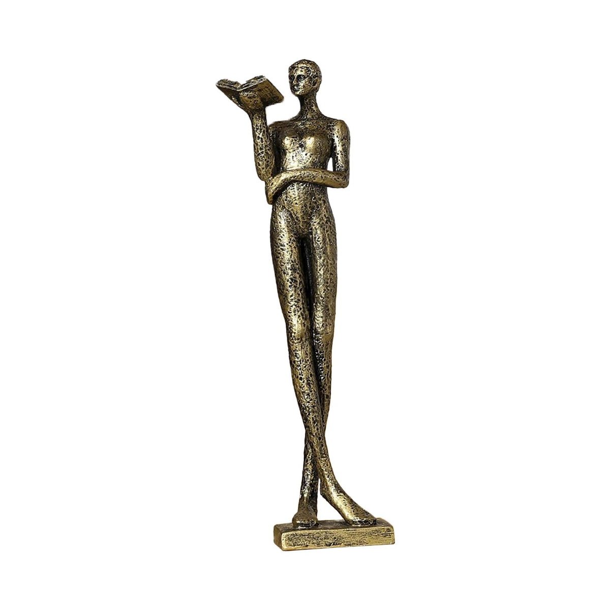 Maxbell Book Reader Statue Humanoid Figurines for Housewarming Bookshelf Living Room Antique Aureate