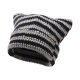 Maxbell Crochet Hat Knitted Cap Slouchy Photo Props Female Striped Warm Headgear Black and Grey