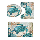 Max 3 Pieces Non-slip Bathroom Bath Mat U-Shape Contour Mat Toilet Lid Cover Sea Turtle