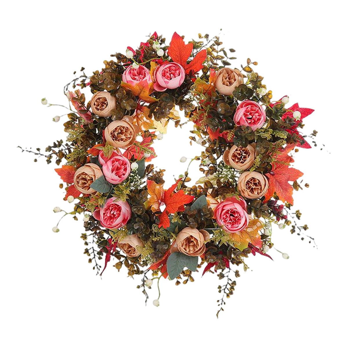 Maxbell Fall Artificial Flower Wreath Maple Leaves for Thanksgiving Wall Pendant 45cm