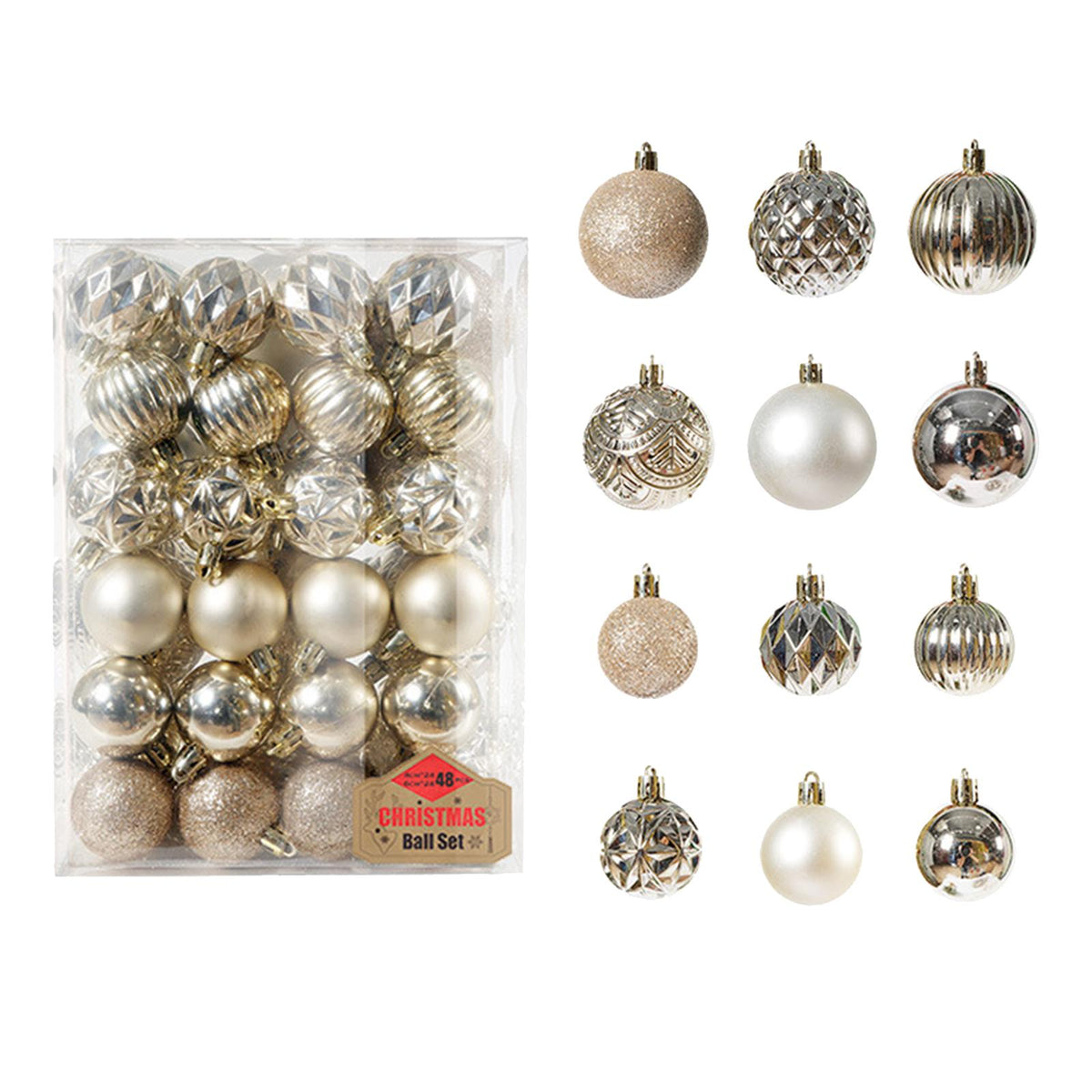 Maxbell 48 Pieces Xmas Tree Hanging Ornaments for Party New Year Decoration Champagne