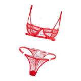 Max Women's Lace Lingerie Set Floral Lace Underwire Sheer Bra and Panty S Red